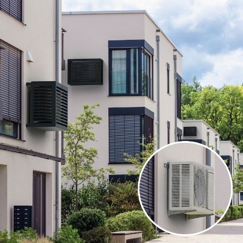 Cache climatisation anthracite discret en copropriété